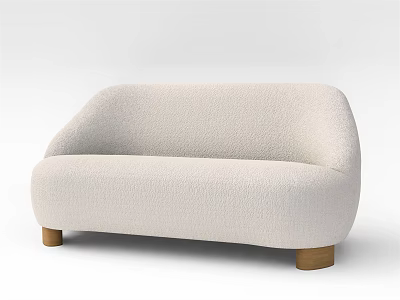 Modern Off White Multi Person Sofa With Plush Fabric And Wooden Legs 3d model