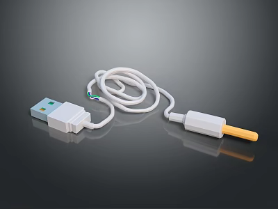 Electronic USB Sensor Cable With White Cord And Yellow Probe Head For Devices 3d model