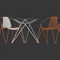Modern Dining Table And Chairs Set With White Round Table And Orange Metal Frame Chairs