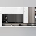 Modern TV Wall Unit Design With Marble Panels And Storage Shelves 3d model