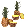 Fresh Ripe Pineapple Whole and Sliced with Juicy Yellow Flesh