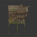 Stilted Wooden House With Mossy Roof Green Stilts And Balcony Staircase