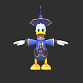 Cartoon Duck Character In Blue Outfit With Purple Wizard Hat And Open Arms