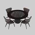 Modern Round Dining Table Set with Four Gray Upholstered Chairs and Marble Tabletop 3d model
