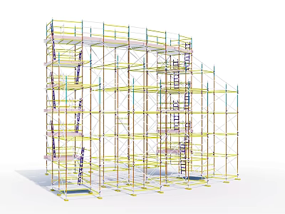 Construction Scaffolding Structure With Metal Frames Platforms Ladders And Safety Rails 3d model
