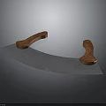 Curved Weapon Knife With Wooden Handles And Silver Sharp Blade Design