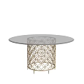 Round Glass Top Dining Table With Modern Golden Geometric Patterned Base Design 3d model