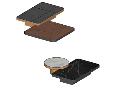Modern Coffee Table Designs With Layered Wooden Panels And Marble Tops In Rectangular Round Shapes 3d model