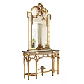 Elegant Console Table with Golden Carved Details Decorative Mirror Top and Intricate Leg Design