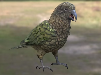 Kea Parrot Flying Animal With Green Brown Feathers Standing In Natural Habitat 3d model