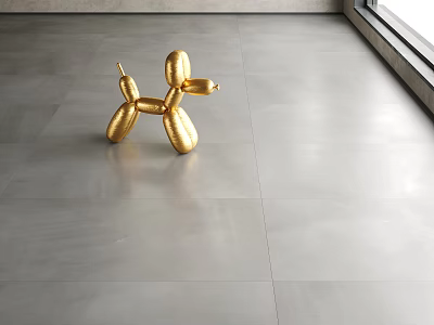Modern Gray Tile Floor With Gold Balloon Dog Decor 3d model