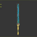 Blue Glowing Sword 3D Model With Decorative Hilt And Red Accents