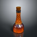 Daily Life Decorative Bottle With Cork Stopper Carved Patterns And Orange Liquid Inside