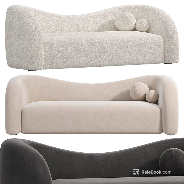 Soft Two-Seater Sofa In Beige And Dark Gray With Spherical Pillows Decor 3d model 