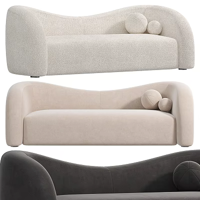 Soft Two-Seater Sofa In Beige And Dark Gray With Spherical Pillows Decor 3d model