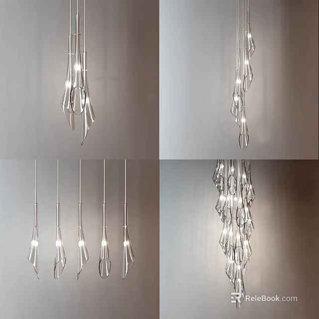 Modern Crystal Chandelier with Hanging Glass Pendant Lights for Home Interior Decor 3d model 