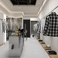 Modern Clothing Store Interior Design With Hanging Clothes Display Racks And Cashier Counter