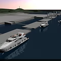 Scenic Marina View With Luxury Yachts Docked Along Waterfront Green Hills And Lighthouse In Distance
