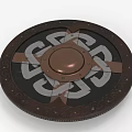 Decorative Circular Shield With Brown Border Copper Center And White Interlaced Patterns 3d model