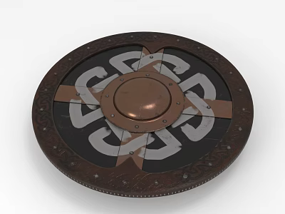 Decorative Circular Shield With Brown Border Copper Center And White Interlaced Patterns 3d model