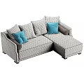 Stylish Modern Sectional Sofa With White Blue Pillows And Checked Fabric Design 3d model