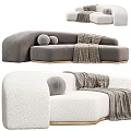 Modern Sectional Sofa in Gray and White with Soft Fabric Decorative Pillows and Plaid Blanket
