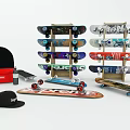 Colorful Skateboard Sports Equipment with Multiple Decks Display Rack Cap and Storage Bag