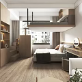 Modern Apartment Interior Design With Loft Bed Sofa Coffee Table And Paintings 3d model