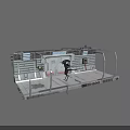 Black Alien Creature with Outstretched Arms in Industrial Metal Room with Control Panels and Screens