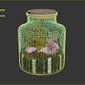 Decorative Ceramic Jar with Cork Lid Green Plants White Stones and Brown White Stripes