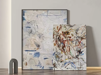 Two Abstract Paintings With Colorful Brush Strokes In Modern Interior Decor 3d model