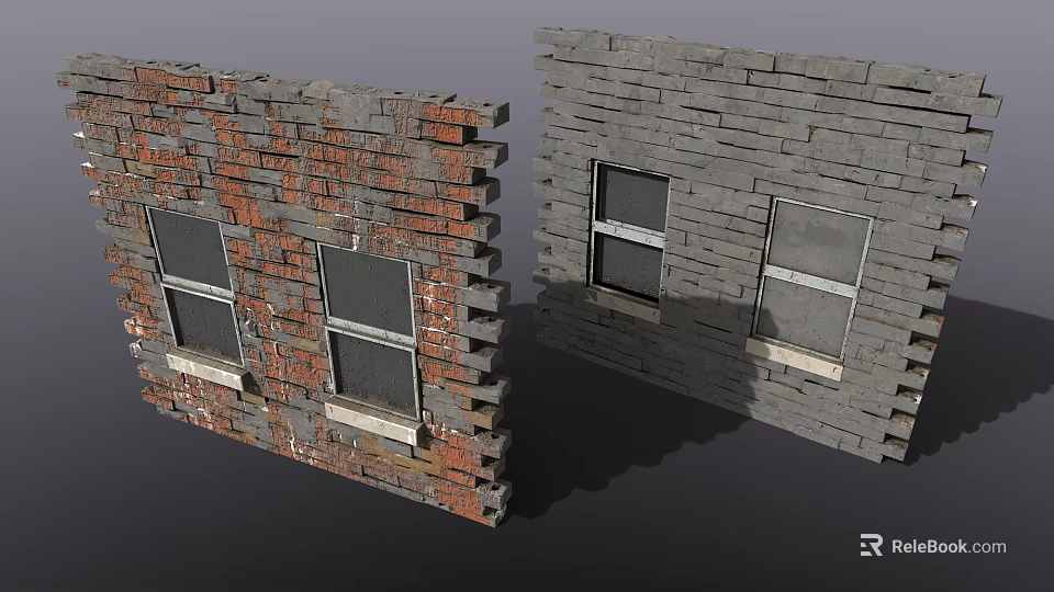 Brick Pattern Floor Tiles In Red And Grey With Window Details For Interior Design 3d model