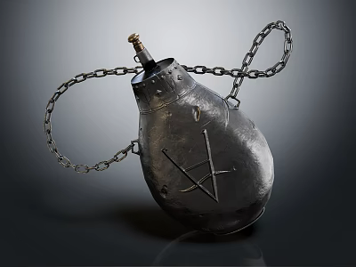 Decorative Ceramic Vessel With Hand Grenade Shape Chain Decoration And Star Symbol 3d model