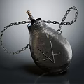 Decorative Ceramic Vessel With Hand Grenade Shape Chain Decoration And Star Symbol