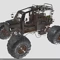 Rugged Off Road Monster Truck With Large Tires And Vintage Roof Rack Design