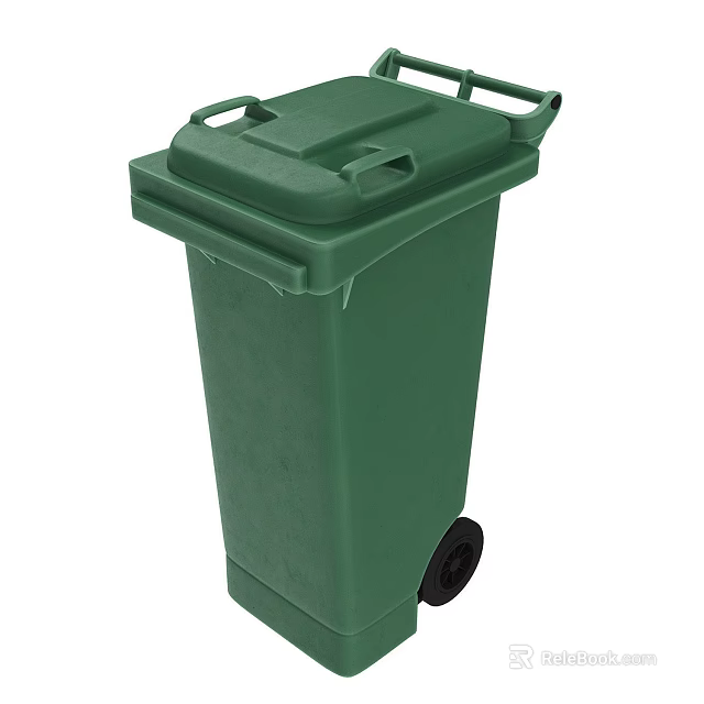 Public Green Trash Bin With Lid And Wheels For Outdoor Public Facility Use 3d model 