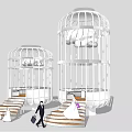 Wedding Ceremony Scene With Large White Birdcage Structures Steps Bride And Groom