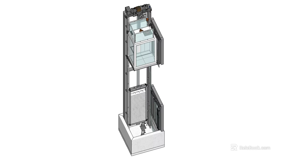 Elevator Structure Design With Car Doors Guide Rails And Mechanical Components 3d model