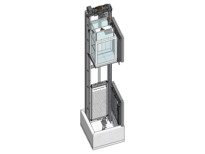 Elevator Structure Design With Car Doors Guide Rails And Mechanical Components 3d model