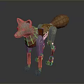 Decorative Mechanical Wolf Toy With Metal Parts Red Decoration Golden Accents And Green Eyes