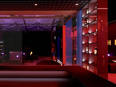 Modern Bar Interior With Colorful Lighting Glass Wine Shelves And Cozy Atmosphere 3d model