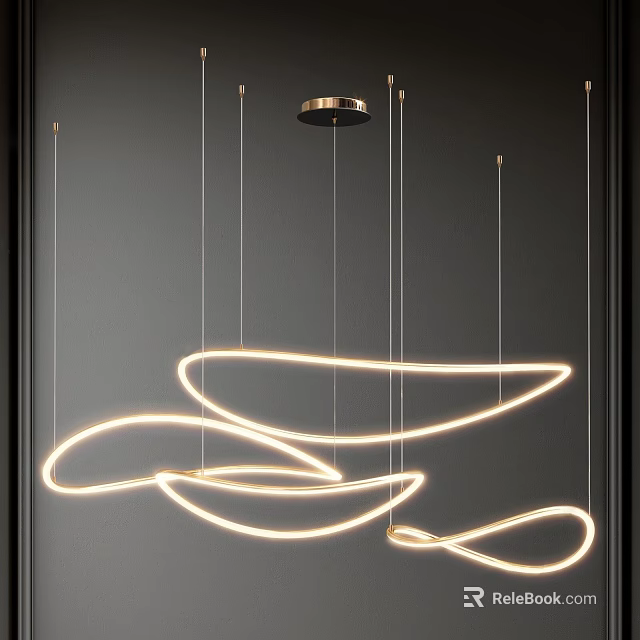Elegant Modern Curved LED Pendant Light With Streamlined Golden Structure For Interior Design 3d model