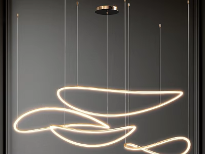 Elegant Modern Curved LED Pendant Light With Streamlined Golden Structure For Interior Design 3d model