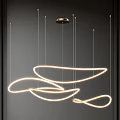 Elegant Modern Curved LED Pendant Light With Streamlined Golden Structure For Interior Design 3d model
