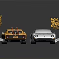 Yellow And White Retro Racing Cars Featuring The Monkey And The Voodoo Logos