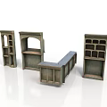 Vintage Greenish Wooden Shelves With Arched Design And Multiple Storage Compartments
