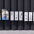 Traditional Chinese Hanging Paintings With Landscape And Flower Designs On Dark Wall
