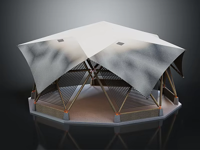 Modern Outdoor Leisure Furniture With Octagonal Structure White Canopy Crossed Frame And Gray Base 3d model