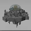Cosmic Space Station With Transparent Dome Containing Tree And Mechanical Base Structure 3d model