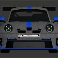 Gray Sports Car With Blue Stripes Rear Wing And Sporty Design